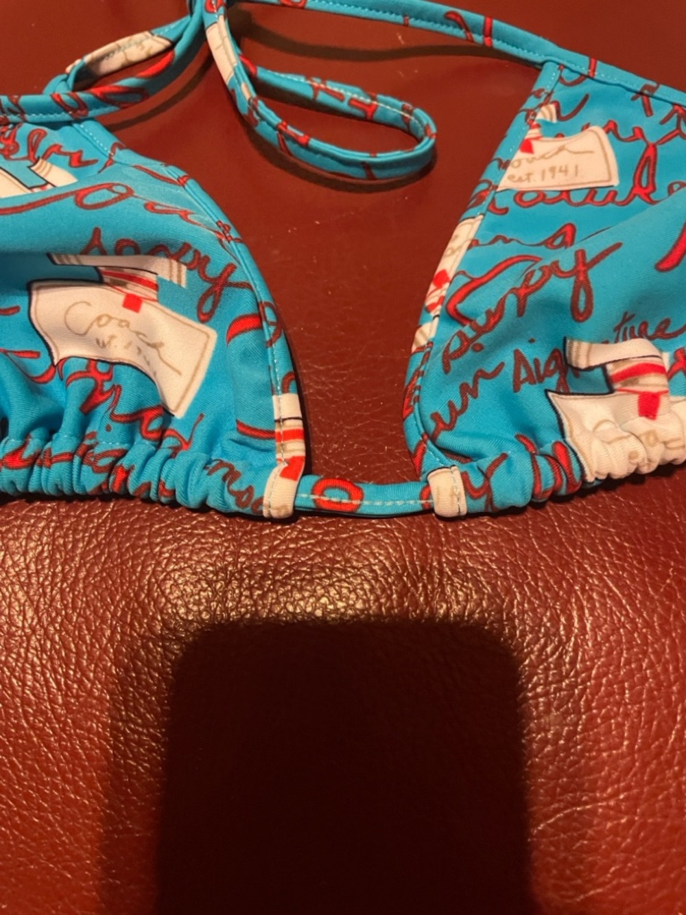 Women’s COACH Blue Graphic Triangle Bikini Top, Size XS - Picture 3 of 5